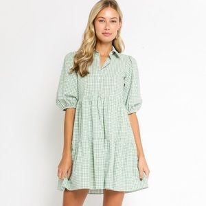 Olivaceous Gingham Puff Sleeve Dress
